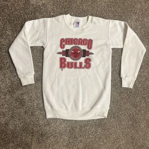 VTG 90’s Chicago Bulls Sweatshirt Kids Youth M White NBA USA Red Big Logo Crew
